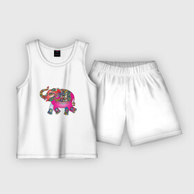 Детская пижама с шортами хлопок с принтом СЛОНЕНОК В ЦВЕТЕ ,  |  | animal | baby elephant | colorful | elephant | животное | красочный | слон | слоненок | цветной