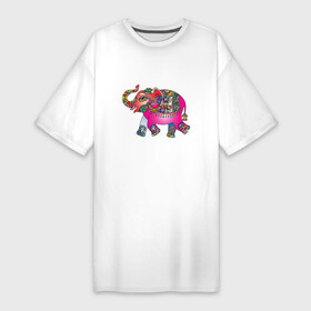 Платье-футболка хлопок с принтом СЛОНЕНОК В ЦВЕТЕ ,  |  | animal | baby elephant | colorful | elephant | животное | красочный | слон | слоненок | цветной