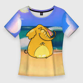 Женская футболка 3D Slim с принтом Желтый слон ,  |  | желтый слон | слон | слоненок | слониха | слоны