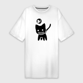 Платье-футболка хлопок с принтом Cat  JDM  Japan ,  |  | cat | eyes | fangs | jaw | meme | paws | tail | глаза | клыки | кот | котёнок | кошка | мем | пасть