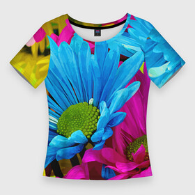 Женская футболка 3D Slim с принтом Ромашки  Pattern ,  |  | chamomile | color | flower | petal | лепесток | ромашка | цвет | цветок
