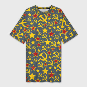 Платье-футболка 3D с принтом Знаки Советского Союза ,  |  | 9 мая | ветеран | воин | война | георгиевская лента | день победы | защитник отечества | коммунизм | комсомол | красная звезда | красноармеец | партия | праздник победы | родина | серп и молот