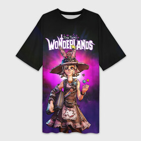 Платье-футболка 3D с принтом Tiny Tinas Wonderlands. Tina ,  |  | action | borderlands | rpg | shooter | tina | tiny | tiny tina’s wonderlands | wonderlands | крошка | пограничье | тина | шутер | экшн