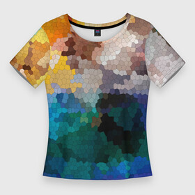 Женская футболка 3D Slim с принтом Осенний мозаичный узор ,  |  | абстрактный | камуфляж | милитари | модный | мозаика | разноцветный | современный