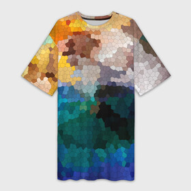 Платье-футболка 3D с принтом Осенний мозаичный узор ,  |  | абстрактный | камуфляж | милитари | модный | мозаика | разноцветный | современный