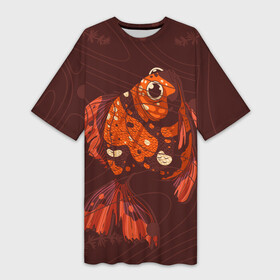 Платье-футболка 3D с принтом Золотая рыбка на фоне волн ,  |  | goldfish | аквариум | золотая рыбка | рыба | рыбка