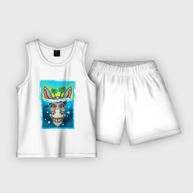 Детская пижама с шортами хлопок с принтом Голова осла в море ,  |  | летняя | лето | море | осел | остров | отдых | пальмы