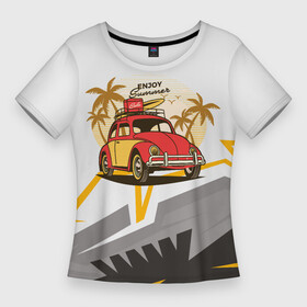 Женская футболка 3D Slim с принтом красная мини машина жук ,  |  | автомобиль | женская машина | жук | красное авто | машина | машина муж