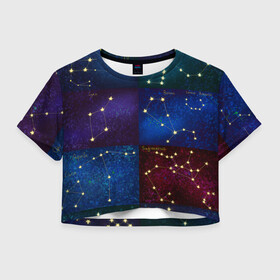 Женская футболка Crop-top 3D с принтом Созвездия Северного полушария летом , 100% полиэстер | круглая горловина, длина футболки до линии талии, рукава с отворотами | constellations | galaxy | stars | вселенная | звезды | небо | ночное | полушарие | северное | созвездия