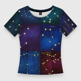 Женская футболка 3D Slim с принтом Созвездия Северного полушария летом ,  |  | constellations | galaxy | stars | вселенная | звезды | небо | ночное | полушарие | северное | созвездия