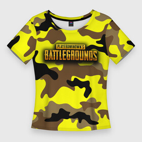 Женская футболка 3D Slim с принтом PlayerUnknown s Battlegrounds  Камуфляж Жёлто Коричневый ,  |  | battlegrounds | brown | camo | camouflage | playerunknowns | playerunknownsbattlegrounds | pubg | yellow | жёлтый | камуфляж | коричневый | пубг