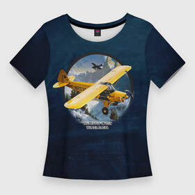 Женская футболка 3D Slim с принтом Легкий самолет над горами ,  |  | горы | кукурузник | легкий самолет | полет | самолет