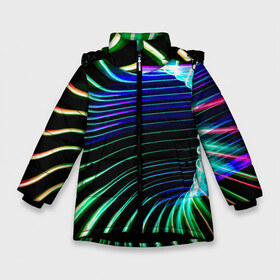 Зимняя куртка для девочек 3D с принтом Portal / Fashion pattern / Neon , ткань верха — 100% полиэстер; подклад — 100% полиэстер, утеплитель — 100% полиэстер. | длина ниже бедра, удлиненная спинка, воротник стойка и отстегивающийся капюшон. Есть боковые карманы с листочкой на кнопках, утяжки по низу изделия и внутренний карман на молнии. 

Предусмотрены светоотражающий принт на спинке, радужный светоотражающий элемент на пуллере молнии и на резинке для утяжки. | Тематика изображения на принте: color | fashion | neon | pattern | portal | мода | неон | портал | узор | цвет