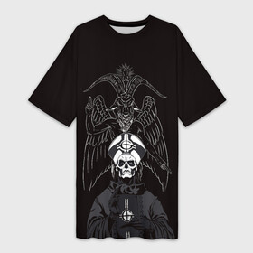 Платье-футболка 3D с принтом Ghost Papa Emeritus ,  |  | ghost | goat | logo | lucifer | nameless ghouls | papa emeritus | rock | satan | tobias forge | безымянные упыри | дух | козел | лого | люцифер | оборотни | папа эмерит | призрак | рок | сатана | тобиас форге