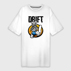 Платье-футболка хлопок с принтом Drift  Hype  Cool Hare ,  |  | drift | ears | finger | gesture | hare | moustache | teeth | дрифт | жест | заяц | зубы | палец | усы | уши