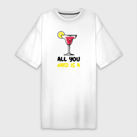 Платье-футболка хлопок с принтом All you need is a cocktail with lemon ,  |  | all you need is | cocktail | sea | sun | бармен | бокал | выходные | коктель | коктэль | курорт | лето | мартини | море | океан | отпуск | пляж | празднование | солнце | солнышко