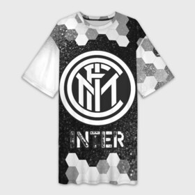 Платье-футболка 3D с принтом ИНТЕР  Inter  Графика ,  |  | club | footbal | inter | internazionale | logo | milan | знак | интер | интернационале | клуб | логотип | логотипы | милан | символ | символы | соты | форма | футбол | футбольная | футбольный