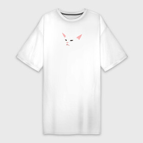 Платье-футболка хлопок с принтом Белый кот из мема ,  |  | белый кот | домашние животные | животные | злой кот | кот | кот из мема с девушками | коты из мемов | мемные коты | мемы | принт с котом | принты с котами | смешной кот | смешные коты