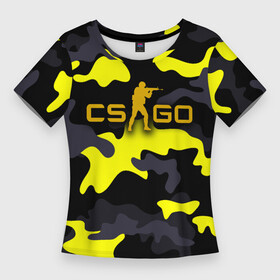 Женская футболка 3D Slim с принтом Counter Strike Камуфляж Чёрно Жёлтый ,  |  | black | camo | camouflage | counter strike | counterstrike | cs go | csgo | yellow | жёлтый | камуфляж | контр страйк | контрстрайк | кс го | ксго | чёрный