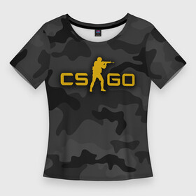 Женская футболка 3D Slim с принтом Counter Strike Камуфляж Тёмные Воды ,  |  | black | camo | camouflage | counter strike | counterstrike | cs go | csgo | yellow | жёлтый | камуфляж | контр страйк | контрстрайк | кс го | ксго | чёрный