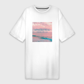 Платье-футболка хлопок с принтом Meet me where the sky touches the sea ,  |  | aethetic | clouds | inspiration | minimalism | ocean | pinterest | quote | sea | sky | вдохновение | минимализм | море | небо | облака | океан | пинтерест | подарок девушке | природа | романтика | цитата | эстетика | эстетичный