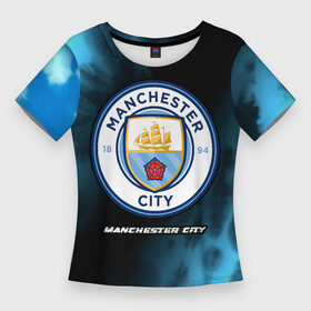 Женская футболка 3D Slim с принтом МАНЧЕСТЕР СИТИ  Manchester City 5 ,  |  | city | club | dye | footbal | logo | manchester | manchester city | tie | tiedye | знак | клуб | логотип | логотипы | манчестер | символ | символы | сити | форма | футбол | футбольная | футбольный