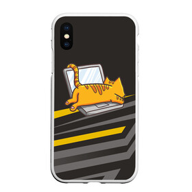 Чехол для iPhone XS Max матовый с принтом Котик лежит на ноутбуке , Силикон | Область печати: задняя сторона чехла, без боковых панелей | кот | кот на ноутбуке | котенок | котик | кошка | ноут | ноутбук | сон