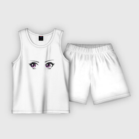 Детская пижама с шортами хлопок с принтом Милые глазки (cute eyes) ,  |  | cute | eyes | глаза | глазки | игривые | милые | ресницы | реснички