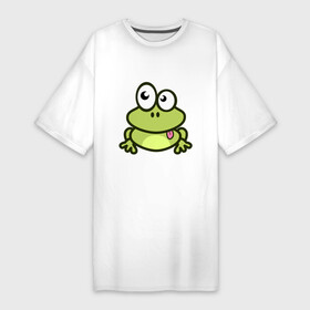 Платье-футболка хлопок с принтом Забавный зеленый лягушонок ,  |  | веселый | забавный | зеленый | ква | лягушка | лягушонок