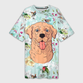 Платье-футболка 3D с принтом Морда пса с высунутым языком ,  |  | пес | песик | собака | собачка | язык