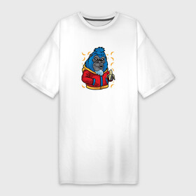 Платье-футболка хлопок с принтом Синяя горилла с бананами APE ,  |  | ape | monkey | банан | бананы | горилла | обезьяна