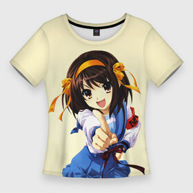 Женская футболка 3D Slim с принтом Озорная Харухи ,  |  | anime | haruhi suzumiya | suzumiya haruhi no yuuutsu | аниме | анимэ | меланхолия харухи судзумии | харухи судзумия