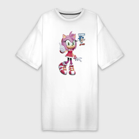 Платье-футболка хлопок с принтом Sonic  Amy Rose  Video game ,  |  | ears | eyes | face | gesture | hands | hero | shoes | smile | sonic | башмаки | видеоигра | глаза | жест | лицо | руки | улыька | уши