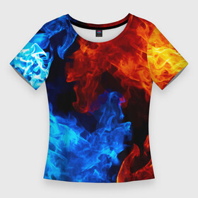 Женская футболка 3D Slim с принтом Огонь  Вода  Инь  Янь ,  |  | element | fire | flame | water | вода | инь янь | огонь | пламя | стихия