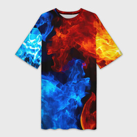 Платье-футболка 3D с принтом Огонь  Вода  Инь  Янь ,  |  | element | fire | flame | water | вода | инь янь | огонь | пламя | стихия