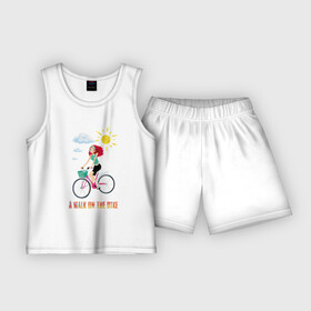 Детская пижама с шортами хлопок с принтом Прогулка на велике ,  |  | арт | велик | велосипед | детям | для девочек | дочке | женская | красочная | летняя | лето | облака | ребенку | рисунок | с рисунком | солнце | солнышко | хлопковая | хлопок