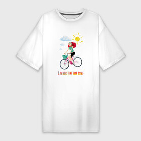 Платье-футболка хлопок с принтом Прогулка на велике ,  |  | арт | велик | велосипед | детям | для девочек | дочке | женская | красочная | летняя | лето | облака | ребенку | рисунок | с рисунком | солнце | солнышко | хлопковая | хлопок