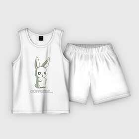 Детская пижама с шортами хлопок с принтом Заяц хочет кофе ,  |  | hare | животные | забавная надпись | зайцы | зайчик | зайчики | заяц | звери | кофе | кролик | кролики | надпись