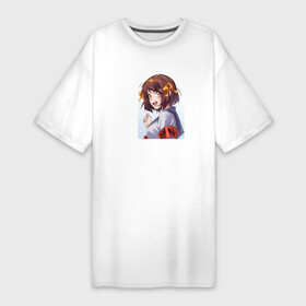 Платье-футболка хлопок с принтом Веселая Харухи ,  |  | anime | haruhi suzumiya | suzumiya haruhi no yuuutsu | аниме | анимэ | меланхолия харухи судзумии | сузумия | харухи судзумия