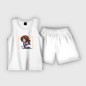 Детская пижама с шортами хлопок с принтом Харухи art ,  |  | anime | haruhi suzumiya | suzumiya haruhi no yuuutsu | аниме | анимэ | меланхолия харухи судзумии | сузумия | харухи судзумия