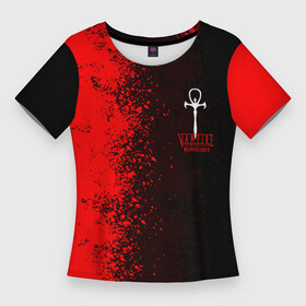 Женская футболка 3D Slim с принтом The Masquerade  Bloodhunt ,  |  | Тематика изображения на принте: battle royale | blood hunt | bloodhunt | emblem | logo | the masquerade | vampire | блудхант | вампир | вампиры | лого | логотип | эмблема