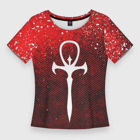 Женская футболка 3D Slim с принтом The Masquerade Bloodhunt  Emblem ,  |  | Тематика изображения на принте: battle royale | blood hunt | bloodhunt | emblem | logo | the masquerade | vampire | блудхант | вампир | вампиры | лого | логотип | эмблема