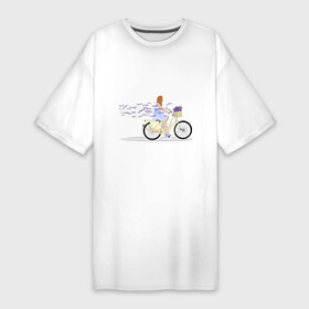 Платье-футболка хлопок с принтом Девушка с лавандой ,  |  | велосипед | девушка | девушка на велосипеде | лаванда | цветок
