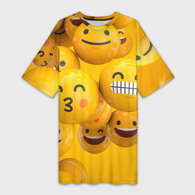 Платье-футболка 3D с принтом Смаилы ,  |  | 3d | 3д | арт | весенние | детские | детям | желтые | желтый | зима | летние | обьемные | осень | с кругами | слицами | смаил | смех | улыбка