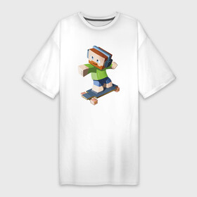 Платье-футболка хлопок с принтом Minecraft  Skater  Video game ,  |  | hero | minecraft | skateboard | skater | video game | видеоигра | герой | майнкрафт | персонаж | скейтборд | скейтер