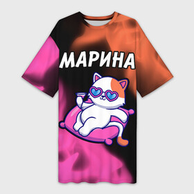 Платье-футболка 3D с принтом Марина + КОШЕЧКА + Пламя ,  |  | имена | имени | имя | кошечка | марина | мариночка | мариша | маришка | огонь | пламя | русский | фамилия