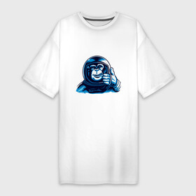 Платье-футболка хлопок с принтом Обезьяна космонавт (палец вверх) ,  |  | класс | космонавт | космос | мартышка | обезьяна | примат | скафандр