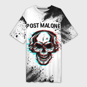 Платье-футболка 3D с принтом Post Malone  ЧЕРЕП  Арт ,  |  | malone | music | post | post malone | rap | краска | краски | малоун | музыка | пост | рэп | рэпер | рэперы | рэпперы | хип | хип хоп | хоп | череп