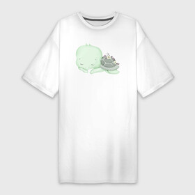Платье-футболка хлопок с принтом Милая Черепашка Спит ,  |  | animals | beast | cute | животные | звери | милый | черепаха | черепашка