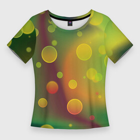 Женская футболка 3D Slim с принтом Кружочки на разноцветном фоне ,  |  | абстракция | желтый | зеленый | красный | круги | кружки | кружочки | оранжевый
